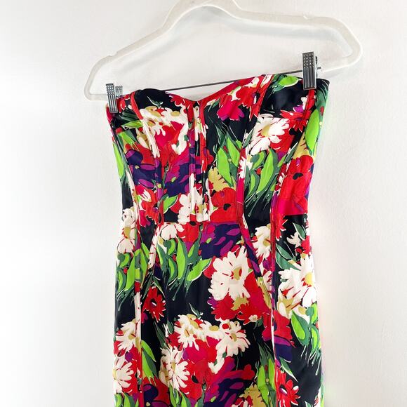 Veronica Beard Saffron Strapless Corset Knee Length Midi Floral Dress Red 2 - Picture 9 of 10